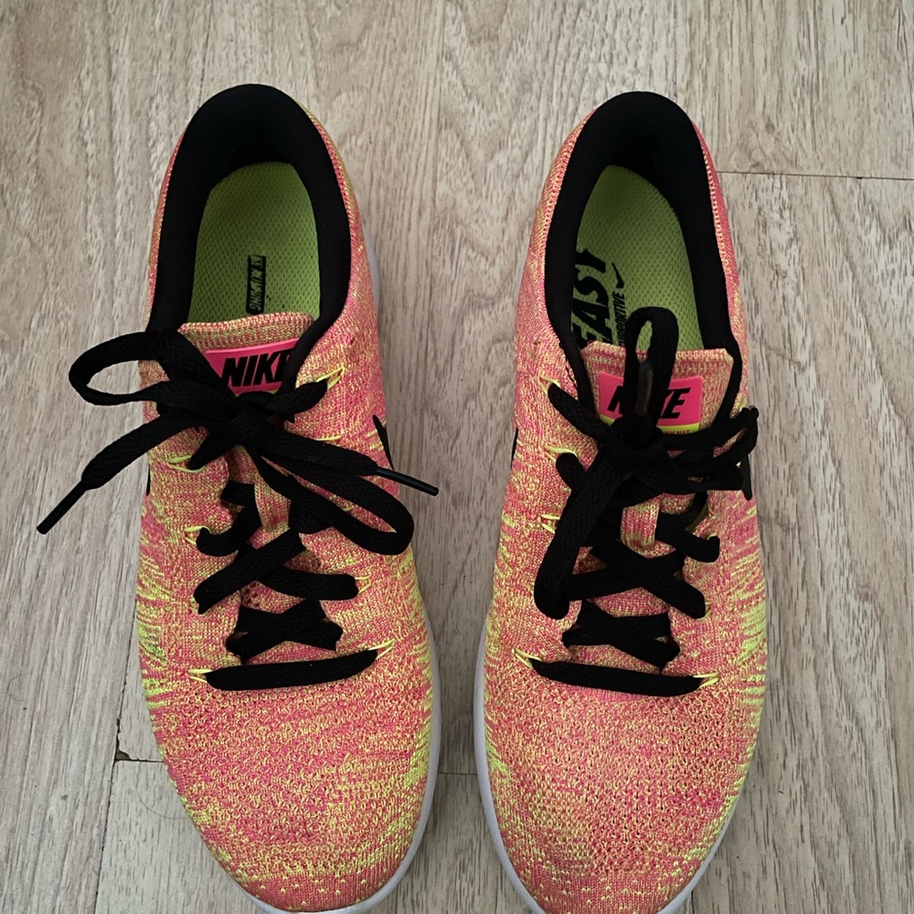 Nike Women’s Flyknit Lunarlon Running Shoes - Pink and Yellow - Picture 2 of 6